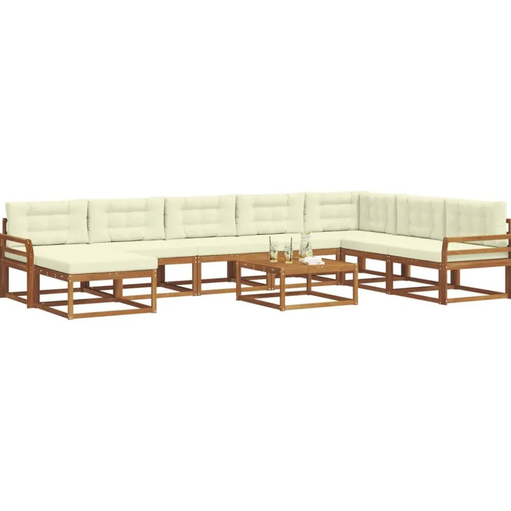 vidaXL Conjunto de sofás de exterior con cojín 9 pcs Natural y crema Discount