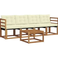 vidaXL Conjunto de sofás de exterior con cojín 5 pcs Natural y crema Outlet