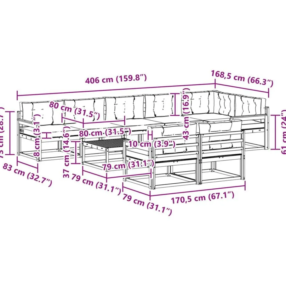vidaXL Conjuntos De Muebles-Conjunto de sofás de exterior con cojín 9 pcs