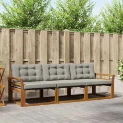 vidaXL Conjunto de sofás de exterior 3 pcs Gris Natural y Claro Gris claro y natural