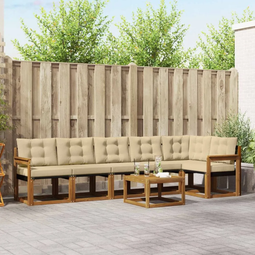 vidaXL Conjunto de sofás de exterior con cojín 7 pcs Natural y beige Best