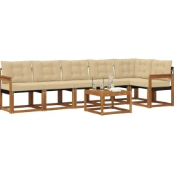 vidaXL Conjunto de sofás de exterior con cojín 7 pcs Natural y beige Best