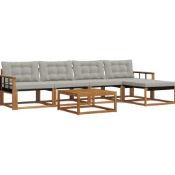 vidaXL Conjunto de sofás de exterior 6 pcs Gris Natural y Claro Gris claro y natural Sale