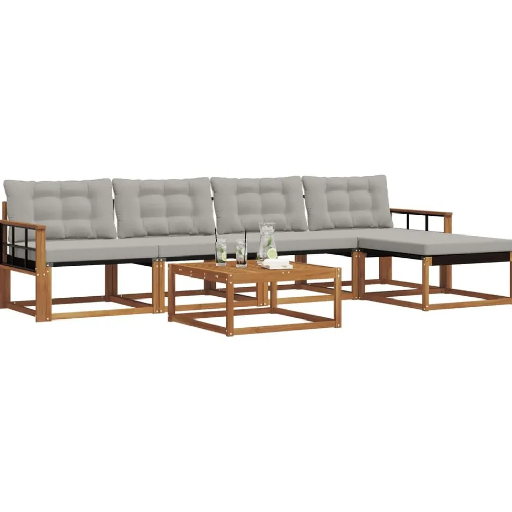 vidaXL Conjunto de sofás de exterior 6 pcs Gris Natural y Claro Gris claro y natural Sale