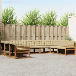 vidaXL Conjunto de sofás de exterior con cojín 9 pcs Natural y beige Clearance