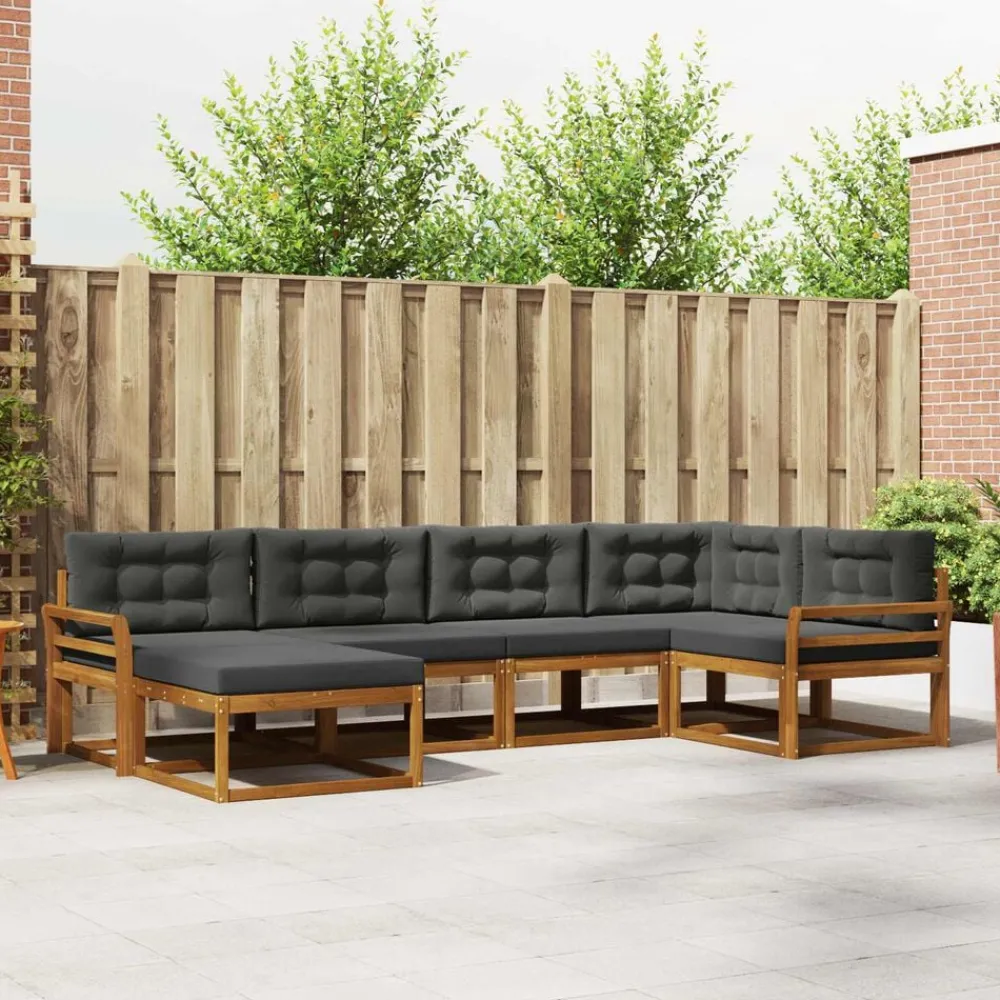 vidaXL Conjunto de sofás de exterior 6 pcs Natural y antracita Clearance