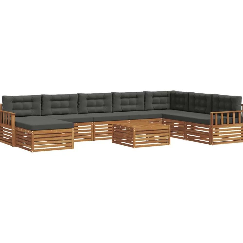 vidaXL Conjunto de sofás de exterior 9 pcs Natural y antracita Outlet