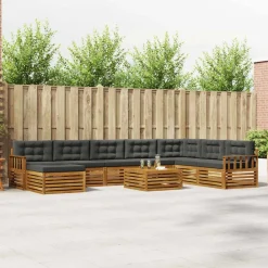 vidaXL Conjunto de sofás de exterior 9 pcs Natural y antracita Outlet