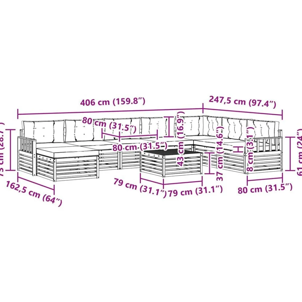 vidaXL Conjunto de sofás de exterior 9 pcs Natural y antracita Outlet