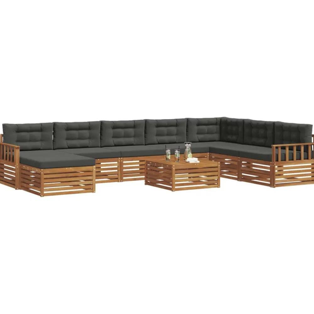 vidaXL Conjunto de sofás de exterior 9 pcs Natural y antracita Outlet