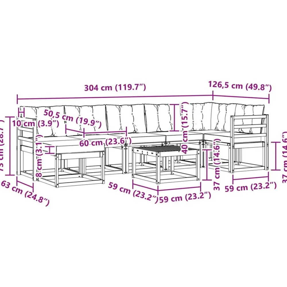 vidaXL Conjuntos De Muebles-Conjunto de sofás de exterior con cojín 8 pcs