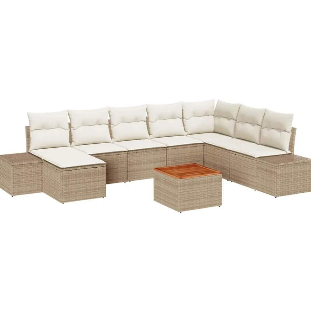 vidaXL Conjunto de sofás de jardín 9 pcs Beige ratán sintético beige y crema Hot