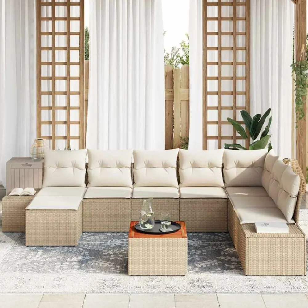 vidaXL Conjunto de sofás de jardín 9 pcs Beige ratán sintético beige y crema Hot