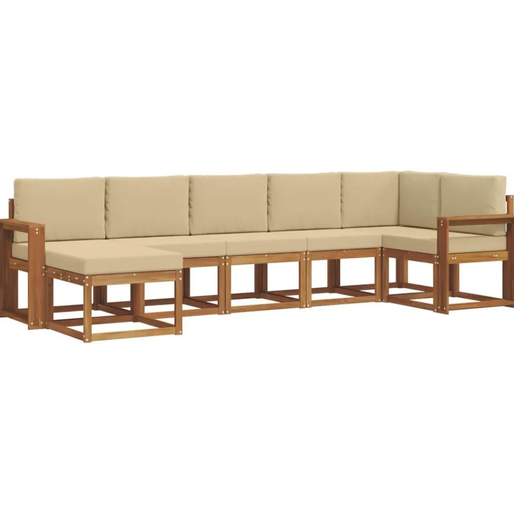 vidaXL Conjunto de sofás de exterior con cojín 7 pcs Natural y beige Online