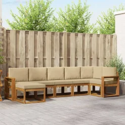 vidaXL Conjunto de sofás de exterior con cojín 7 pcs Natural y beige Online