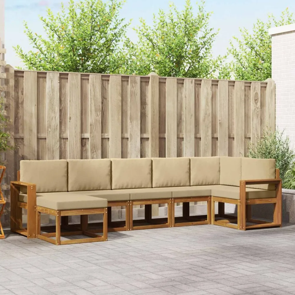 vidaXL Conjunto de sofás de exterior con cojín 7 pcs Natural y beige Online
