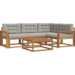 vidaXL Conjunto de sofás de exterior 5 pcs Gris Natural y Claro Gris claro y natural Online