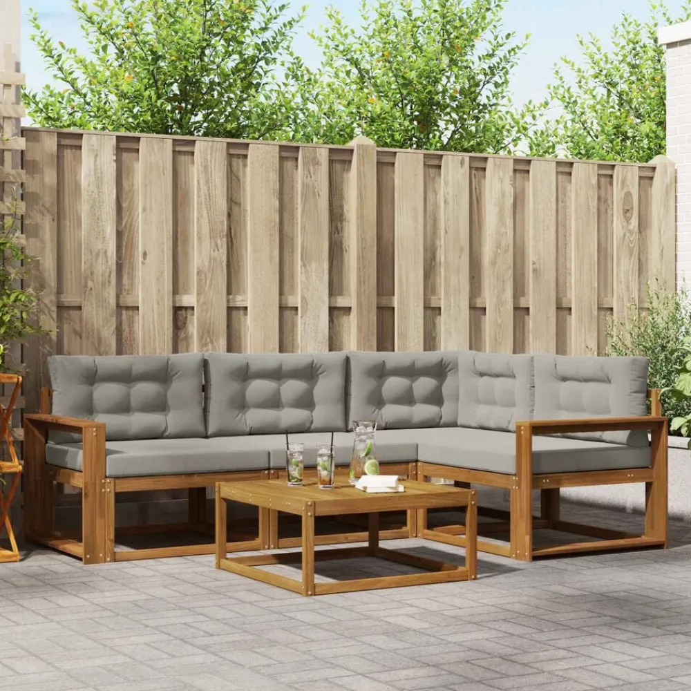 vidaXL Conjunto de sofás de exterior 5 pcs Gris Natural y Claro Gris claro y natural Online