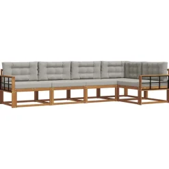 vidaXL Conjunto de sofás de exterior 5 pcs Gris Natural y Claro Gris claro y natural Outlet
