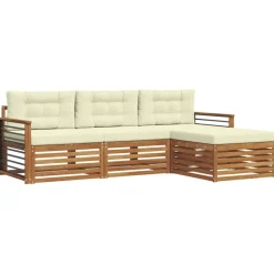 vidaXL Conjunto de sofás de exterior con cojín 4 pcs Natural y crema Hot