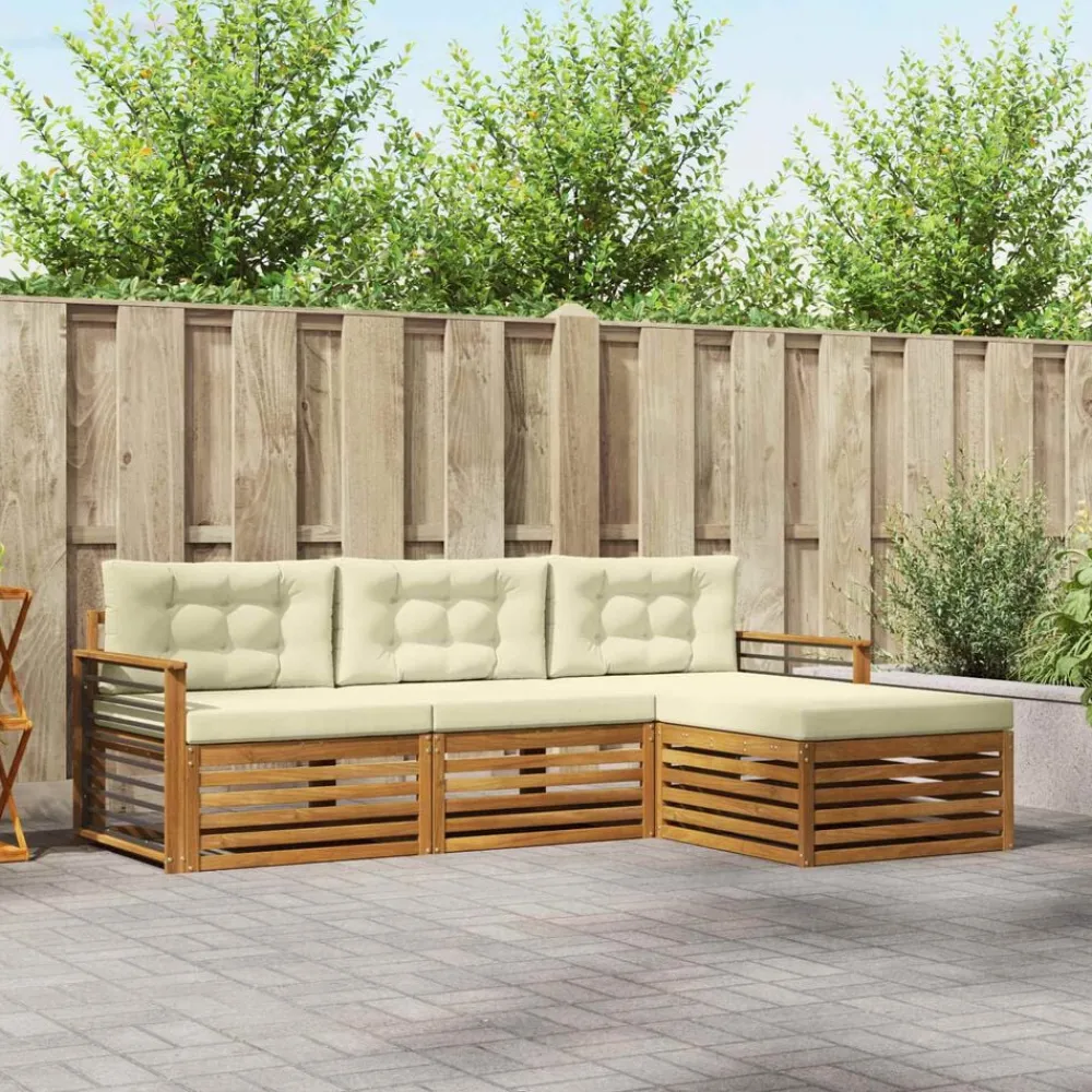 vidaXL Conjunto de sofás de exterior con cojín 4 pcs Natural y crema Hot