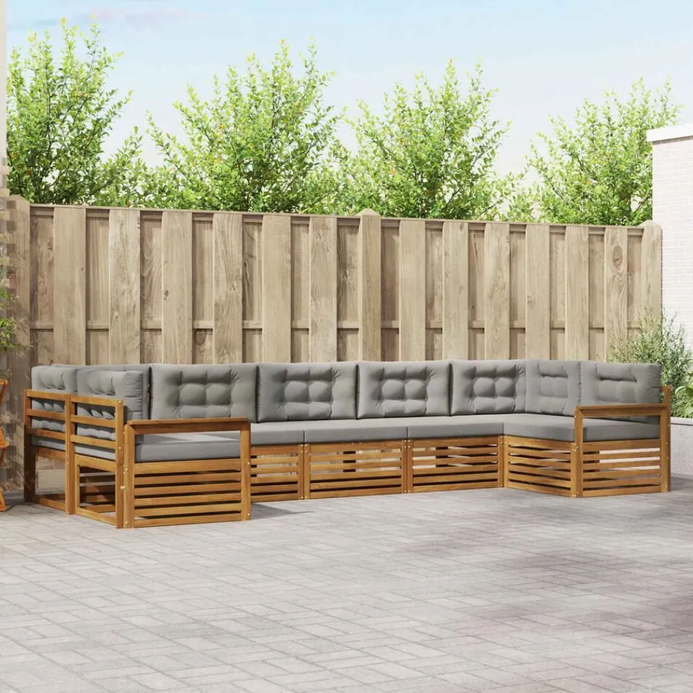 vidaXL Conjuntos De Muebles-Conjunto de sofás de exterior 7 pcs Gris Natural y Claro
