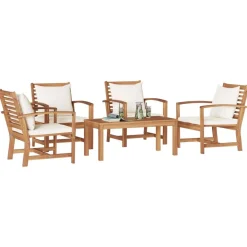 vidaXL Muebles De Jardín-Conjunto de sofás de jardín 5 pcs Natural Madera de teca maciza
