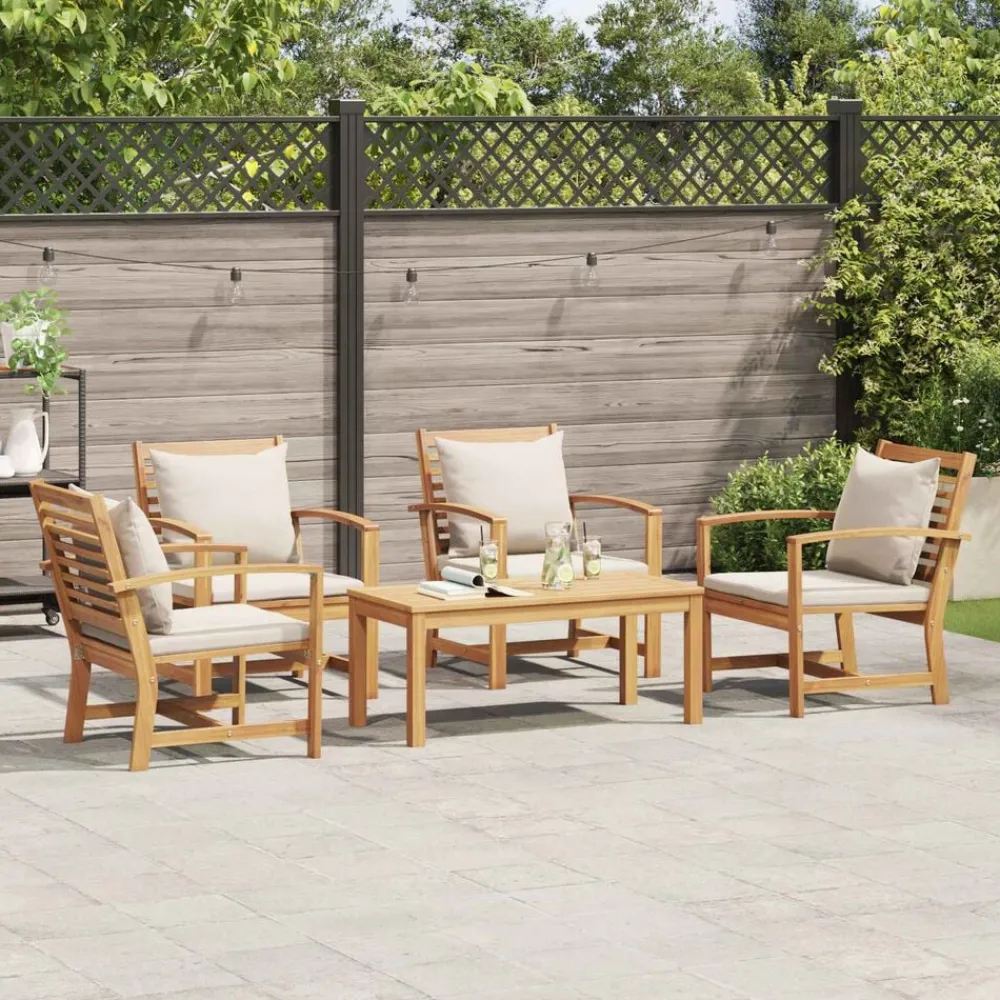 vidaXL Muebles De Jardín-Conjunto de sofás de jardín 5 pcs Natural Madera de teca maciza