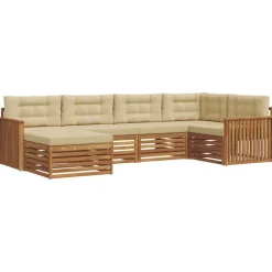 vidaXL Conjunto de sofás de exterior con cojín 6 pcs Natural y beige Clearance