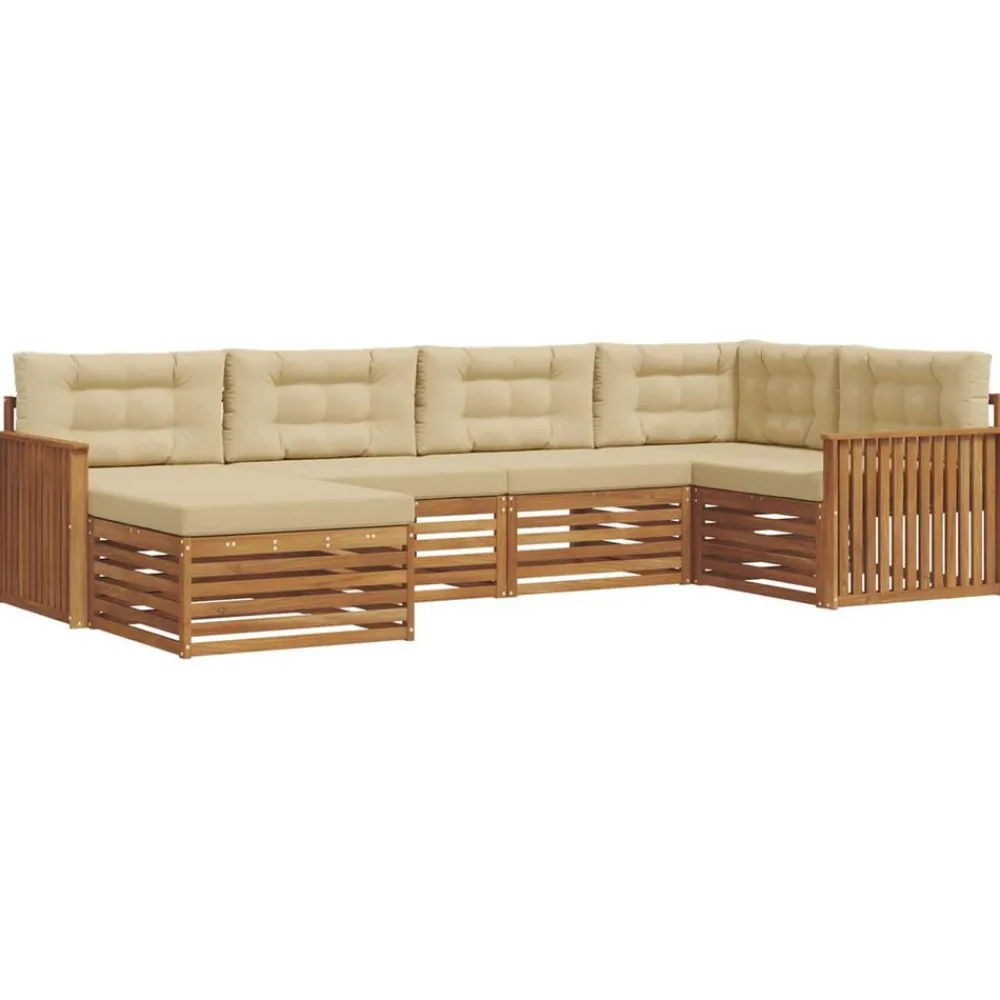 vidaXL Conjunto de sofás de exterior con cojín 6 pcs Natural y beige Clearance