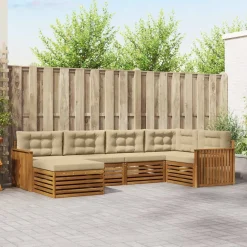 vidaXL Conjunto de sofás de exterior con cojín 6 pcs Natural y beige Clearance