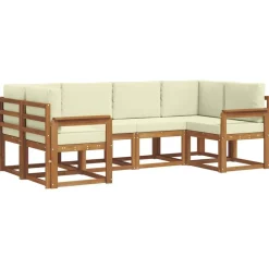 vidaXL Conjunto de sofás de exterior con cojín 6 pcs Natural y crema Online