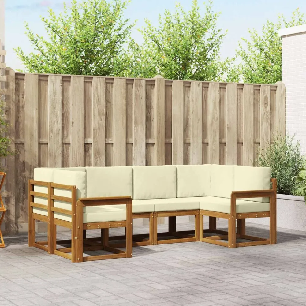 vidaXL Conjunto de sofás de exterior con cojín 6 pcs Natural y crema Online