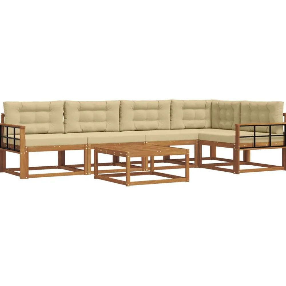 vidaXL Conjunto de sofás de exterior con cojín 6 pcs Natural y beige Outlet