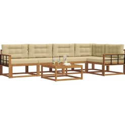 vidaXL Conjunto de sofás de exterior con cojín 6 pcs Natural y beige Outlet