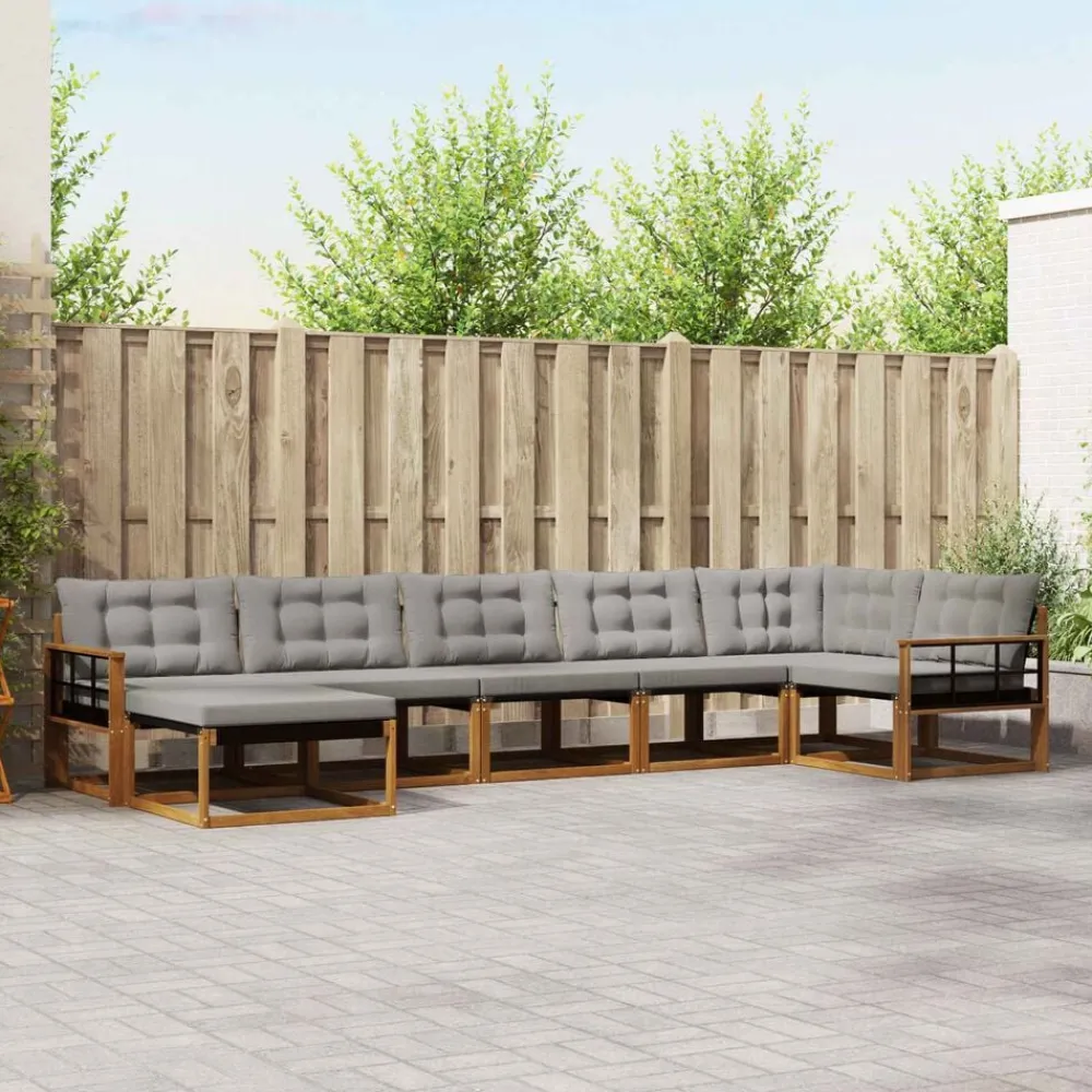 vidaXL Conjuntos De Muebles-Conjunto de sofás de exterior 7 pcs Gris Natural y Claro
