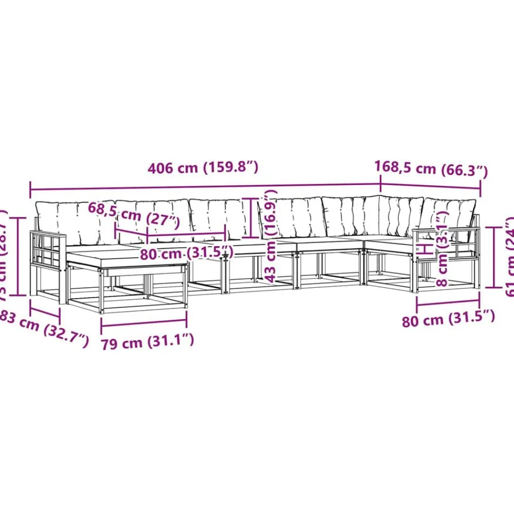 vidaXL Conjuntos De Muebles-Conjunto de sofás de exterior 7 pcs Gris Natural y Claro