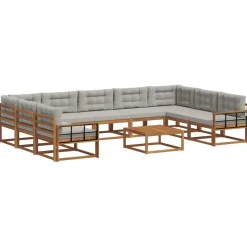 vidaXL Conjuntos De Muebles-Conjunto de sofás de exterior 10 pcs Gris Natural y Claro