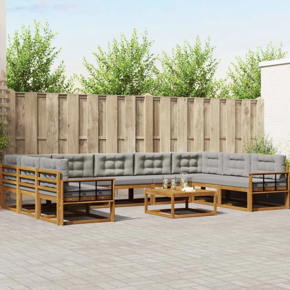 vidaXL Conjuntos De Muebles-Conjunto de sofás de exterior 10 pcs Gris Natural y Claro