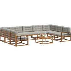 vidaXL Conjuntos De Muebles-Conjunto de sofás de exterior 10 pcs Gris Natural y Claro