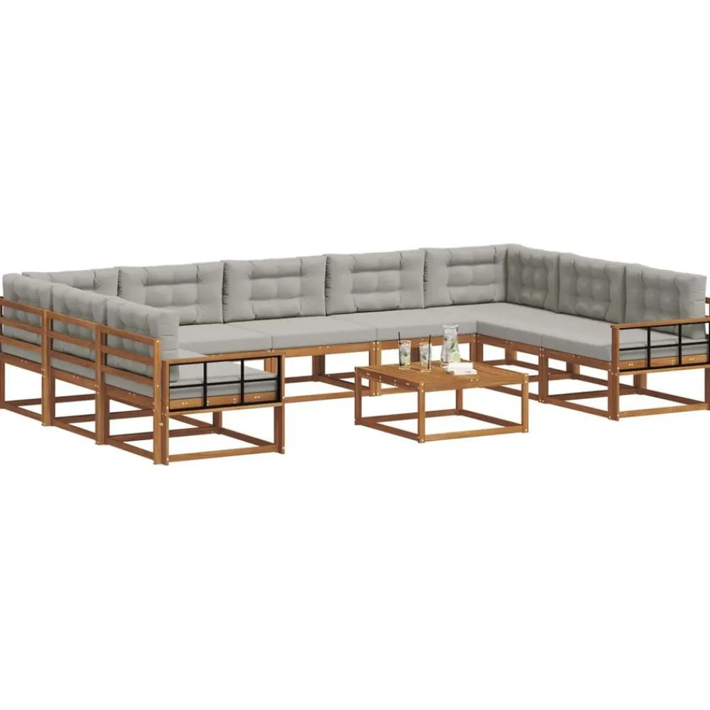 vidaXL Conjuntos De Muebles-Conjunto de sofás de exterior 10 pcs Gris Natural y Claro