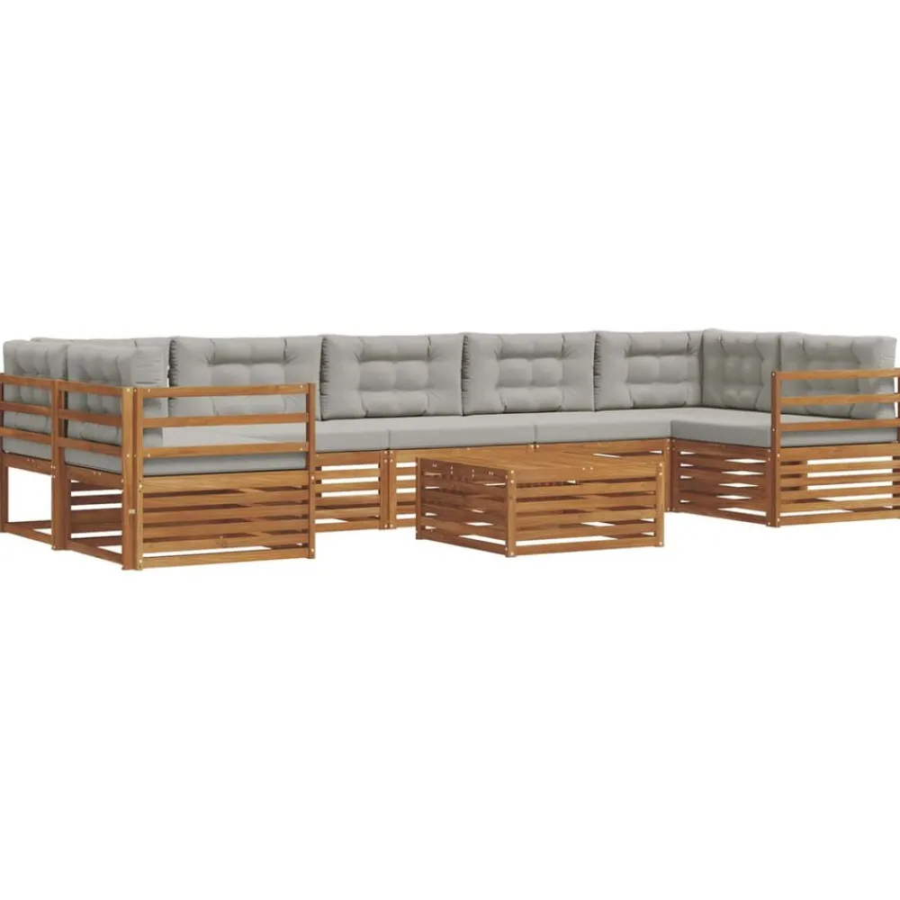 vidaXL Conjuntos De Muebles-Conjunto de sofás de exterior 8 pcs Gris Natural y Claro