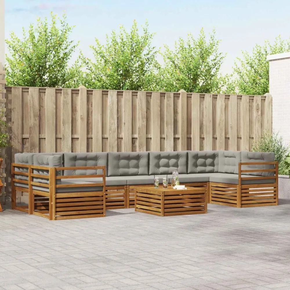 vidaXL Conjuntos De Muebles-Conjunto de sofás de exterior 8 pcs Gris Natural y Claro