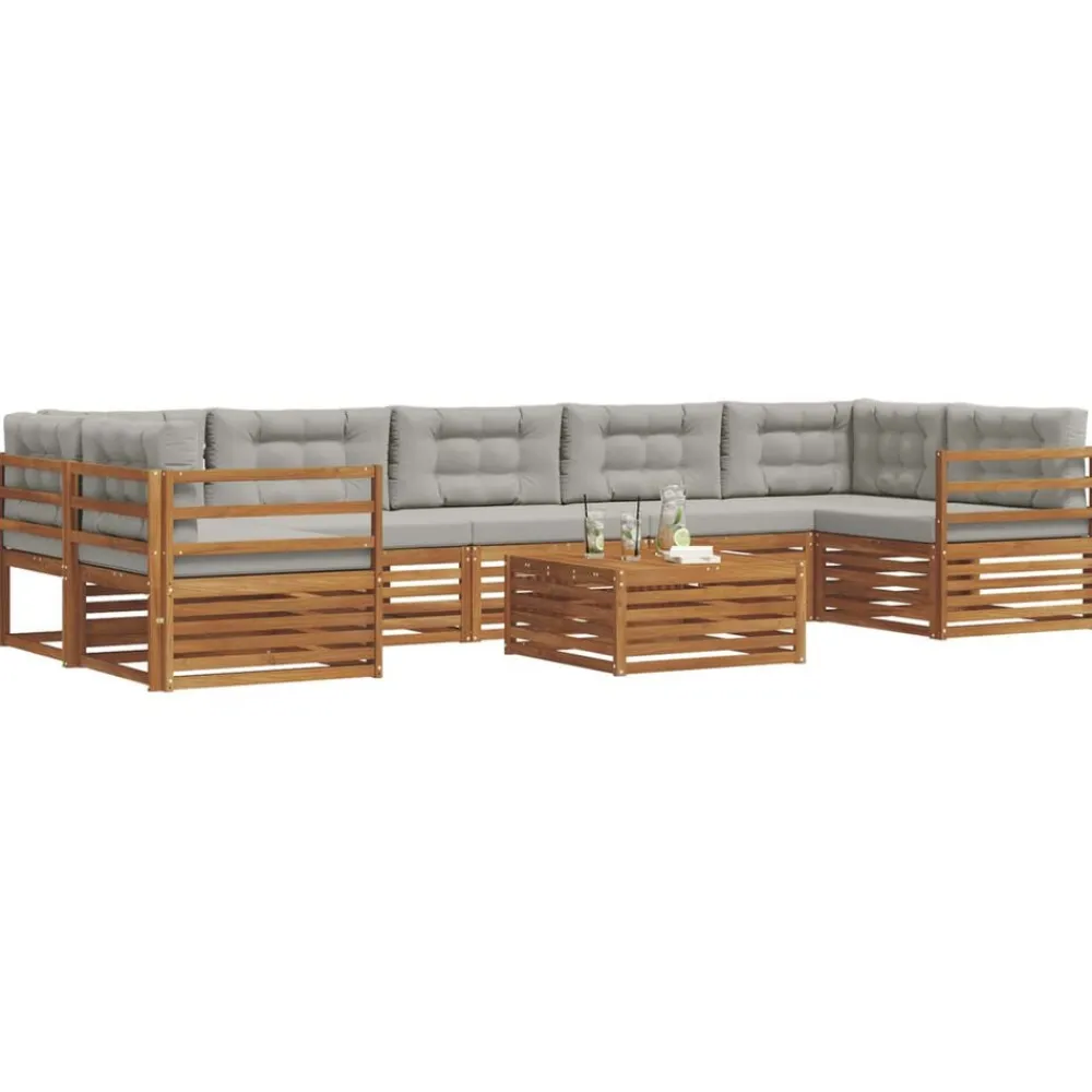 vidaXL Conjuntos De Muebles-Conjunto de sofás de exterior 8 pcs Gris Natural y Claro