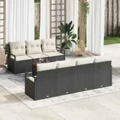 vidaXL Conjunto de sofás de jardín 8 pcs Negro ratán sintético Negro y crema Hot