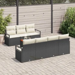vidaXL Conjunto de sofás de jardín 8 pcs Negro ratán sintético Negro y crema Hot