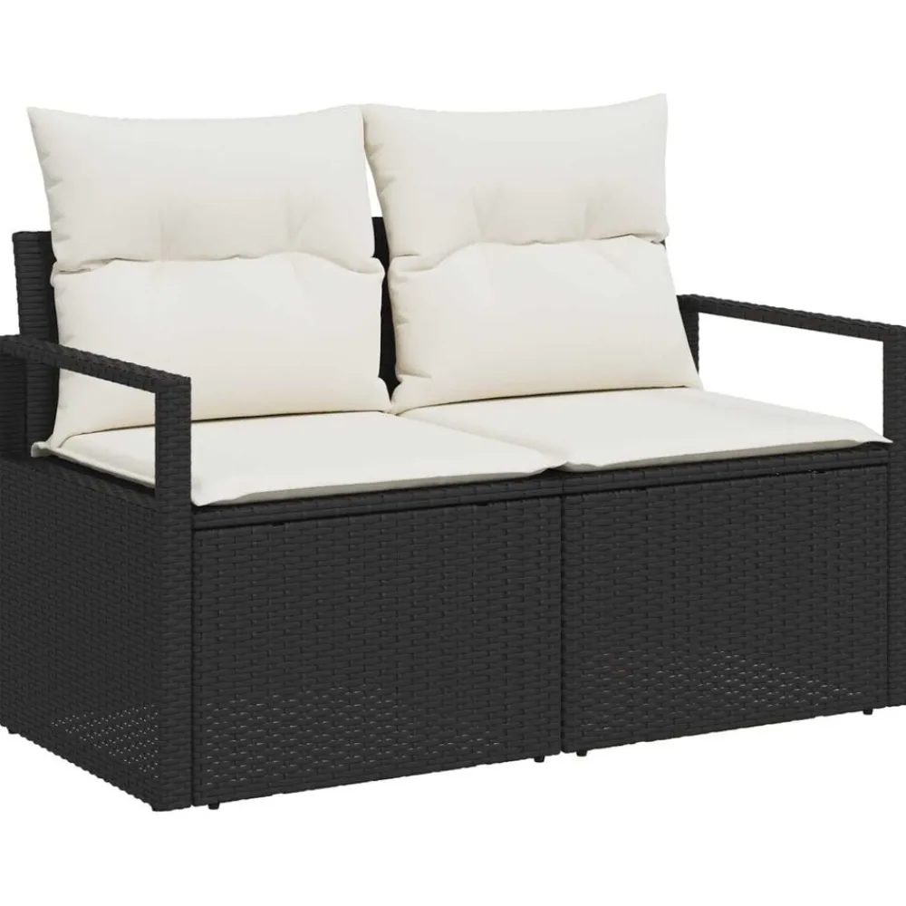 vidaXL Conjunto de sofás de jardín 8 pcs Negro ratán sintético Negro y crema Hot