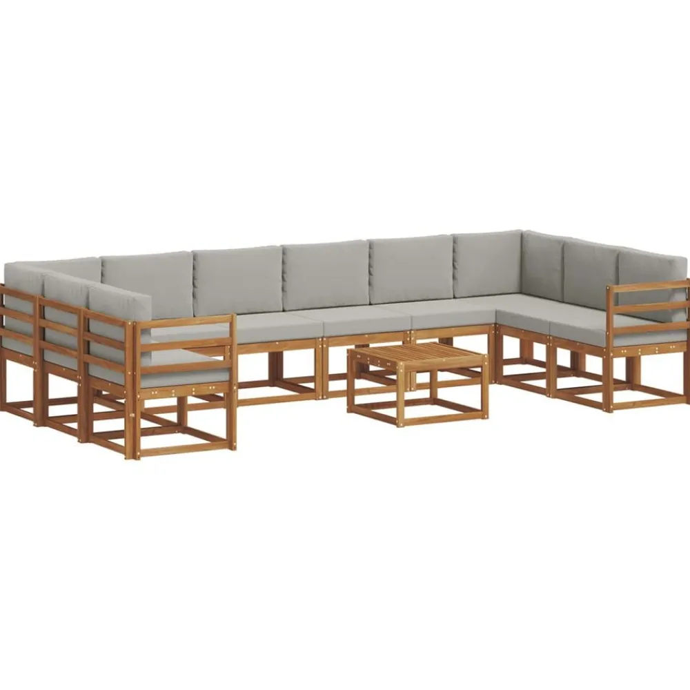 vidaXL Conjunto de sofás de exterior 11 pcs Gris Natural y Claro Gris claro y natural Discount