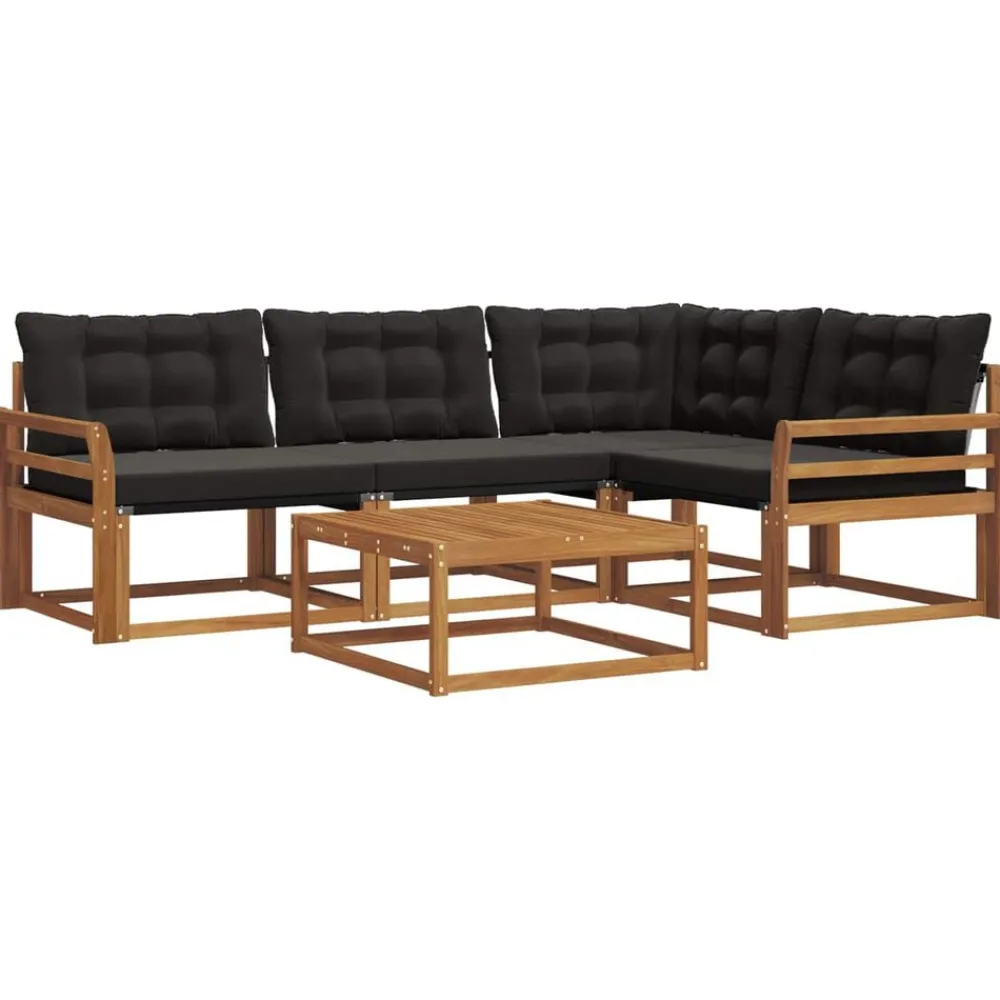vidaXL Conjunto de sofás de exterior con cojín 5 pcs Natural y negro