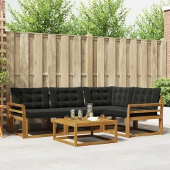 vidaXL Conjunto de sofás de exterior con cojín 5 pcs Natural y negro